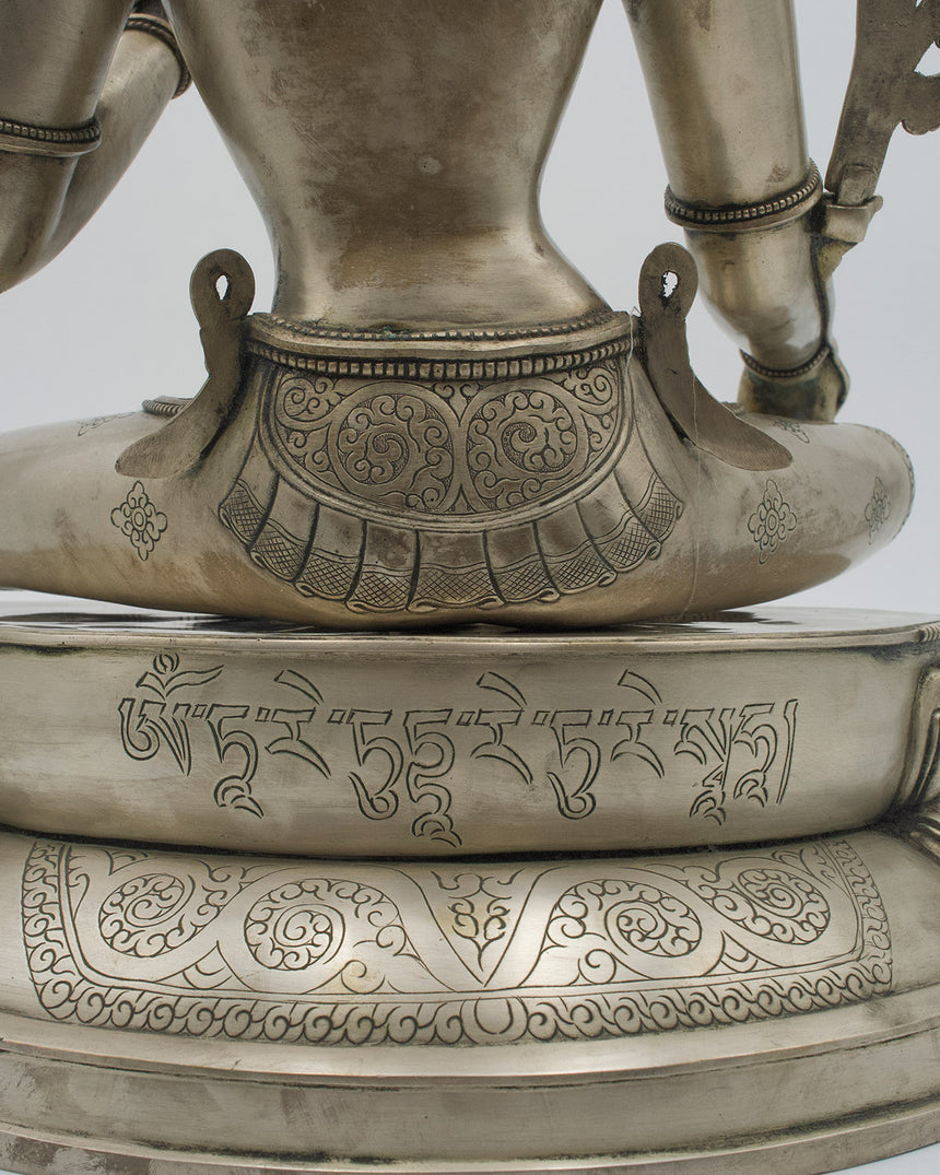 Green Tara Statue with Silver Finishing | Rare Finds