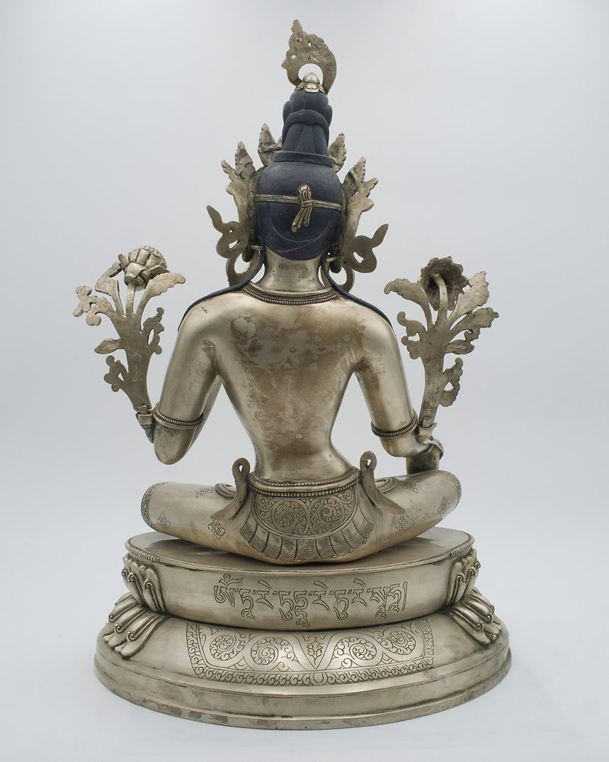 Green Tara Statue with Silver Finishing | Rare Finds