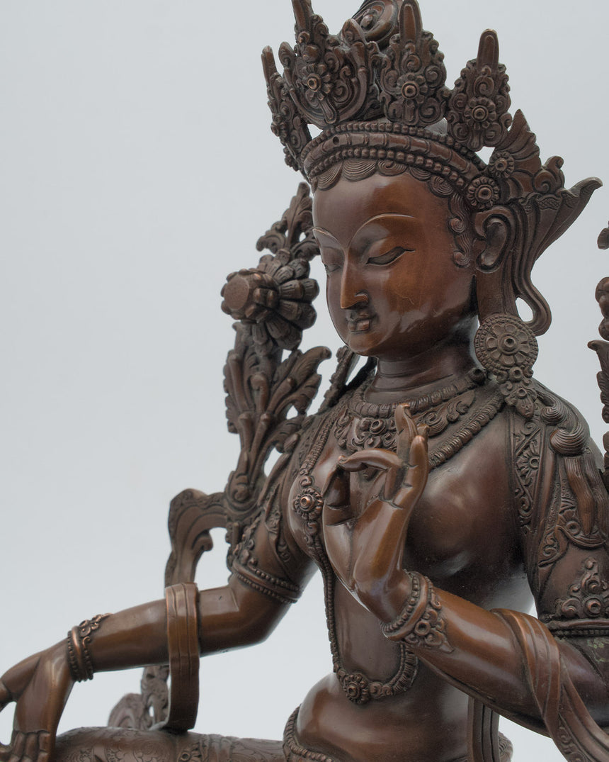 Green Tara Statue Copper Oxidized | Mother of all Buddhas