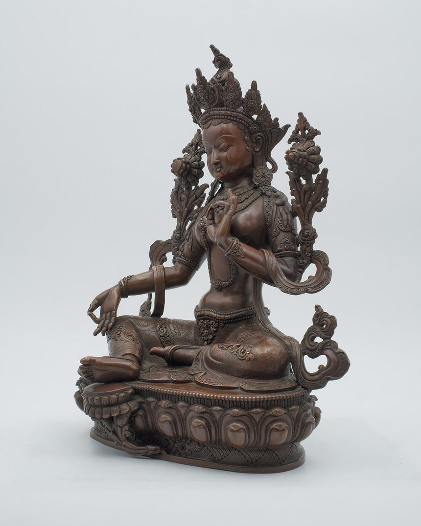 Green Tara Statue Copper Oxidized | Mother of all Buddhas