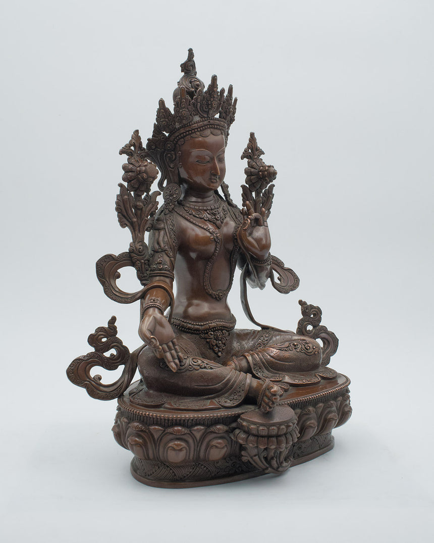 Green Tara Statue Copper Oxidized | Mother of all Buddhas