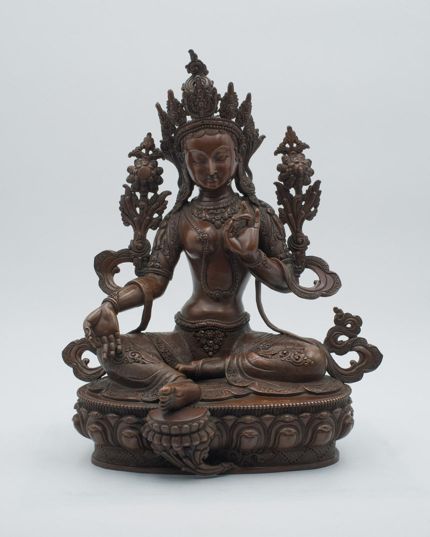 Green Tara Statue Copper Oxidized | Mother of all Buddhas