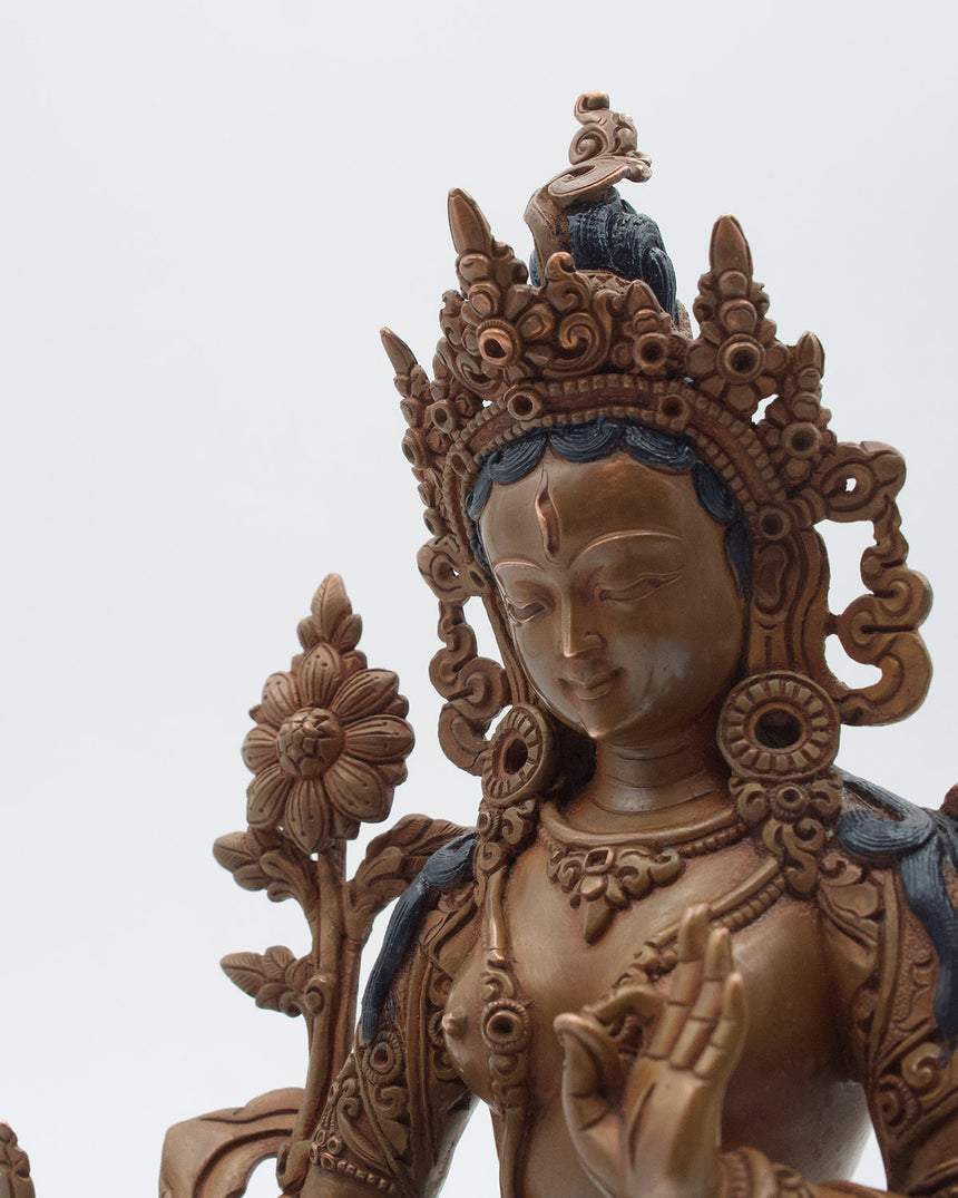 White Tara Copper Oxidized Statue | Deity of Healing, and Protection