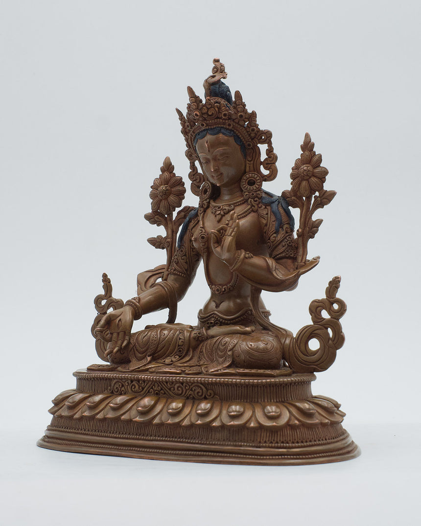 White Tara Copper Oxidized Statue | Deity of Healing, and Protection