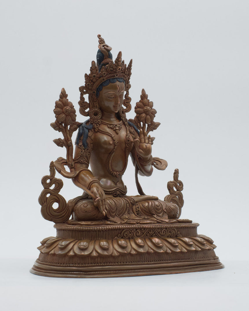 White Tara Copper Oxidized Statue | Deity of Healing, and Protection