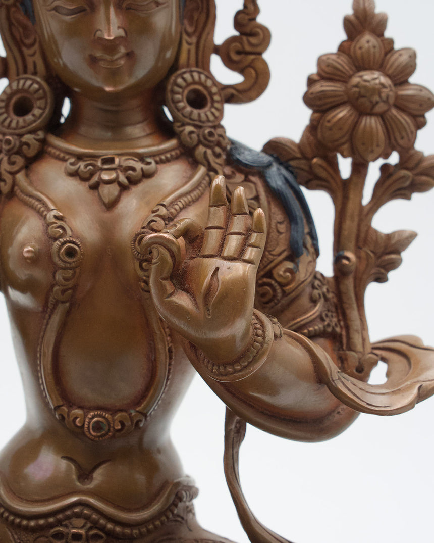 White Tara Copper Oxidized Statue | Deity of Healing, and Protection