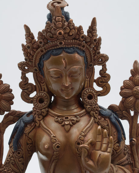 White Tara Copper Oxidized Statue | Deity of Healing, and Protection