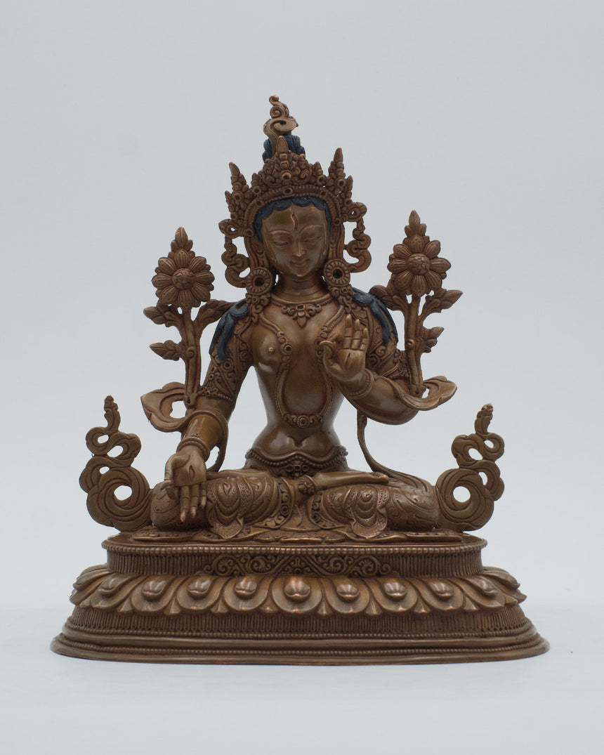 White Tara Copper Oxidized Statue | Deity of Healing, and Protection