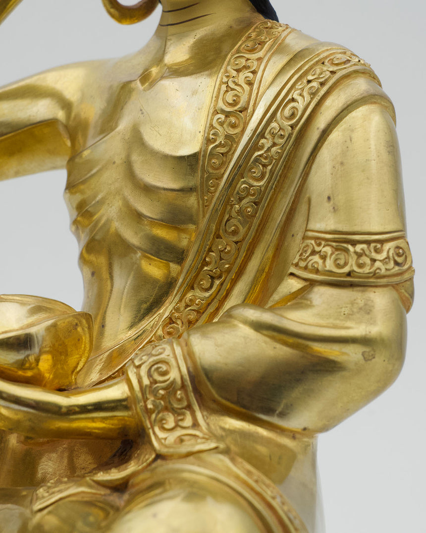 Milarapa Copper Statue with Gold Finish | For spiritual determination and power of meditation