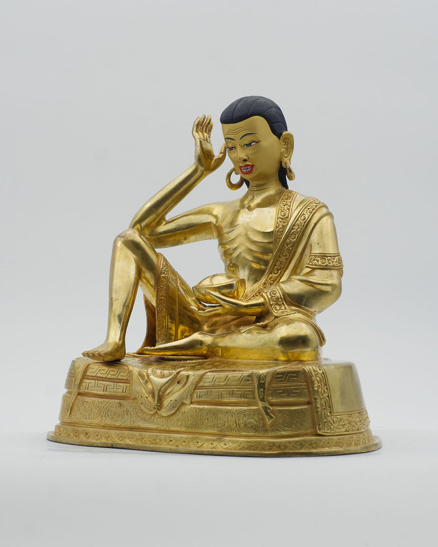 Milarapa Copper Statue with Gold Finish | For spiritual determination and power of meditation