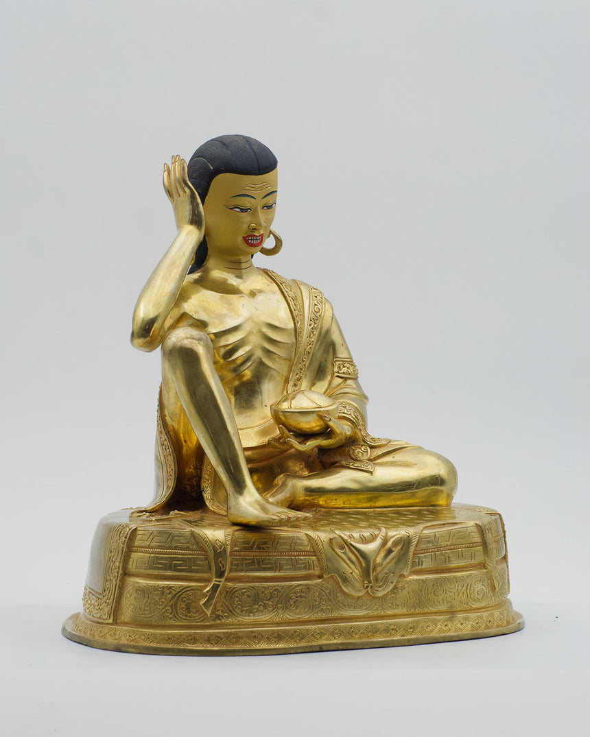 Milarapa Copper Statue with Gold Finish | For spiritual determination and power of meditation