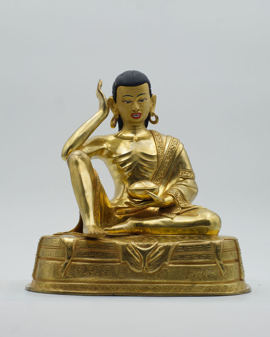 Milarapa Copper Statue with Gold Finish | For spiritual determination and power of meditation