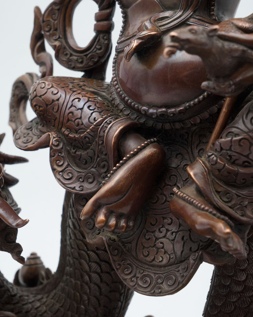 Dragon Dzambala (Kuber) Oxidized Copper Finsh Statue | Deity of Wealth and Prosperity