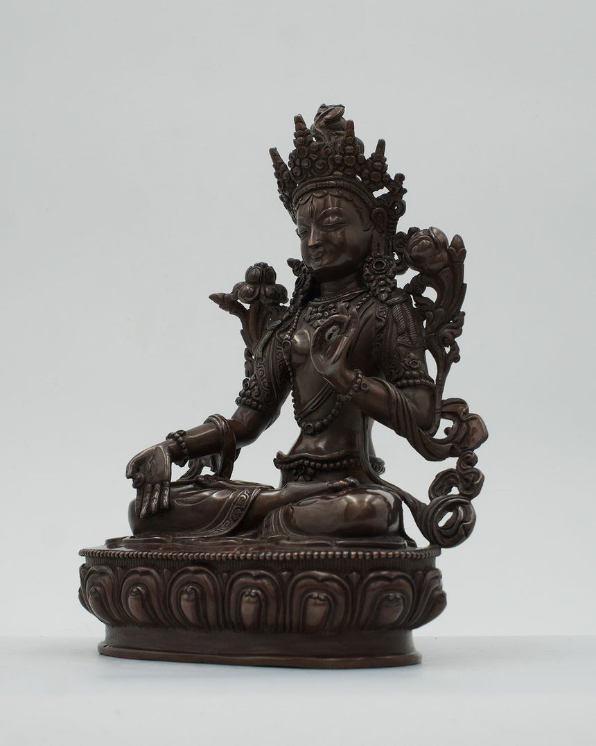 White Tara Oxidized Copper Statue | For Longevity and Healing