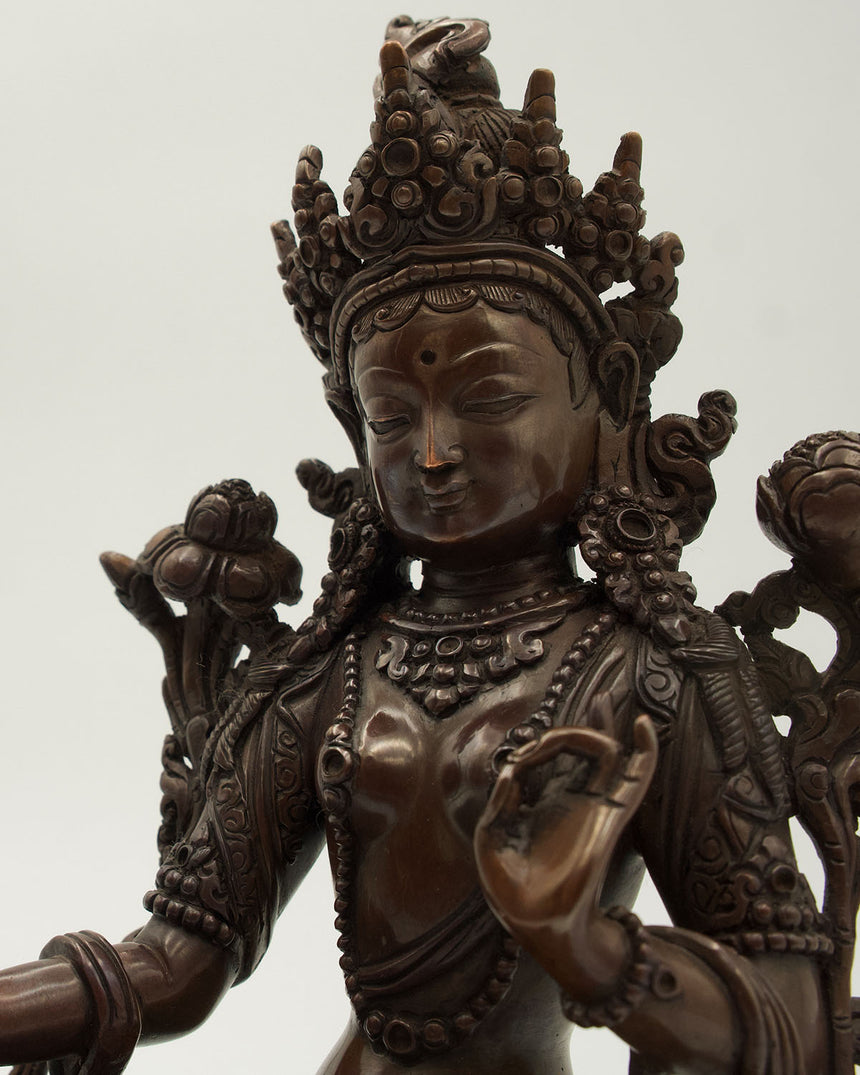 Green Tara Oxidized Copper Statue | Protector from fear and dangers