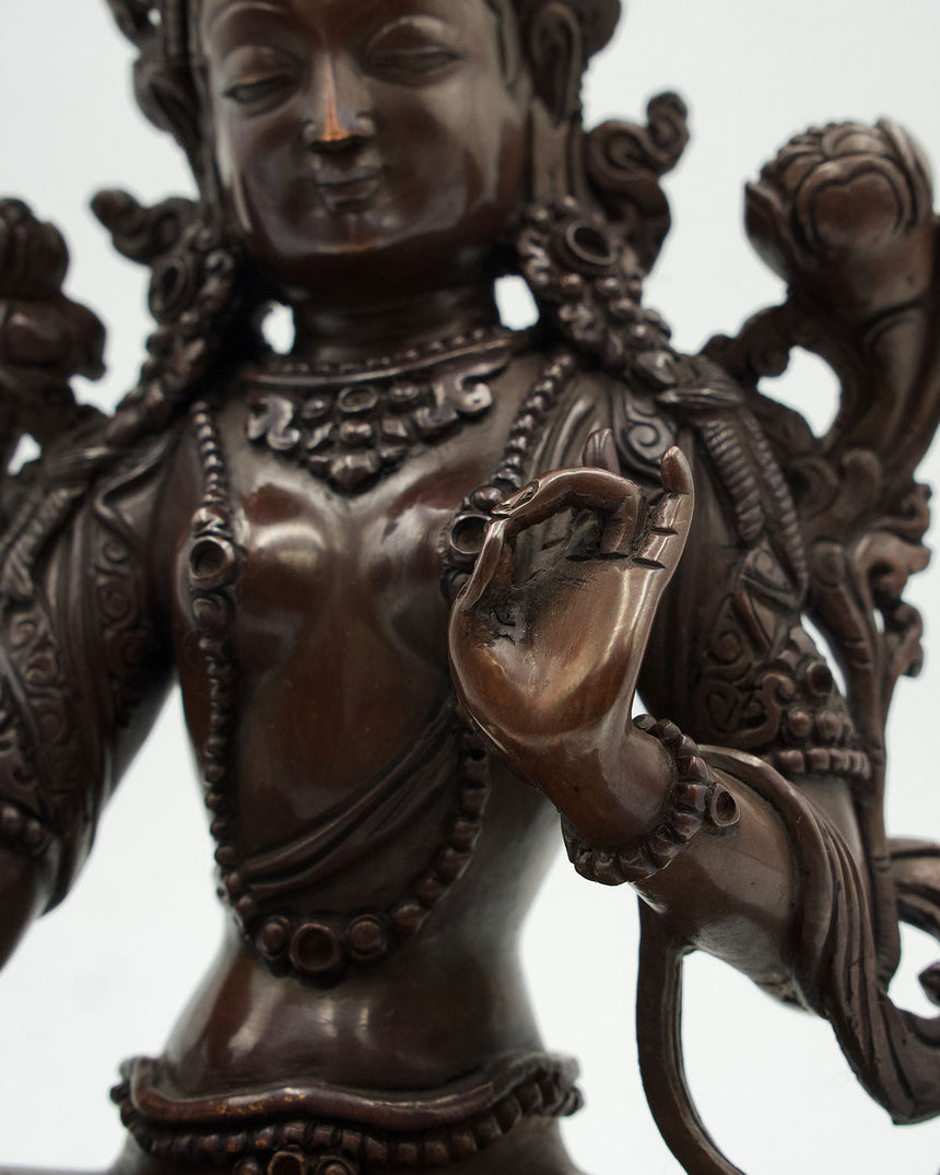 Green Tara Oxidized Copper Statue | Protector from fear and dangers