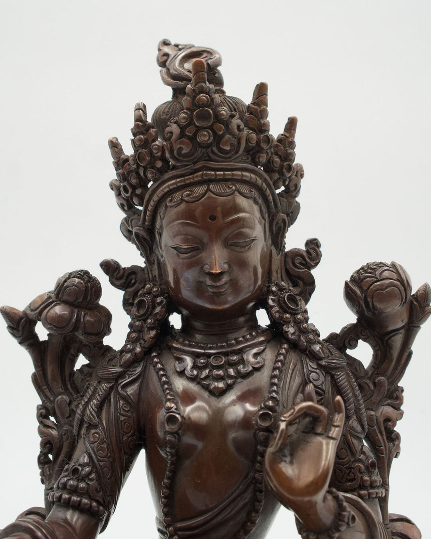 Green Tara Oxidized Copper Statue | Protector from fear and dangers