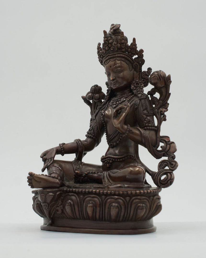 Green Tara Oxidized Copper Statue | Protector from fear and dangers