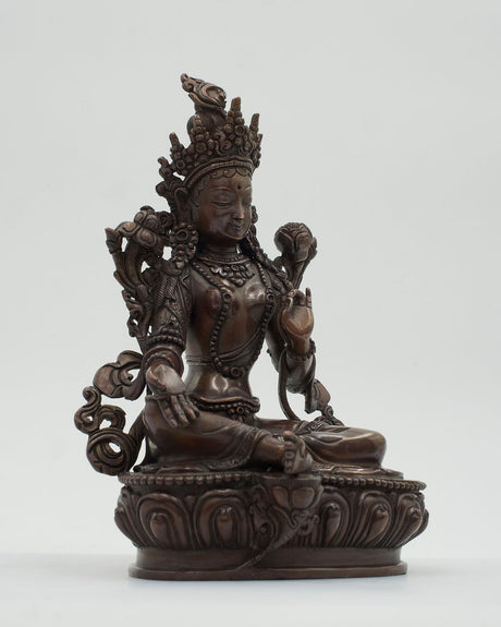 Green Tara Oxidized Copper Statue | Protector from fear and dangers