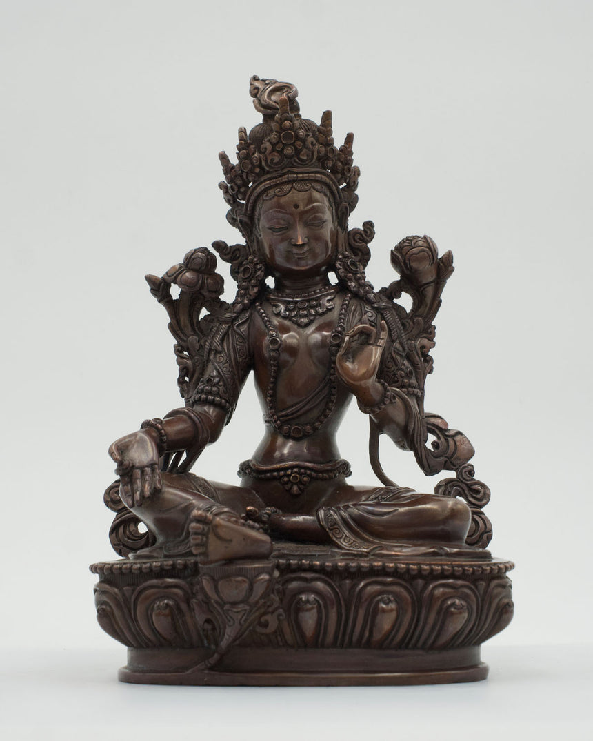 Green Tara Oxidized Copper Statue | Protector from fear and dangers